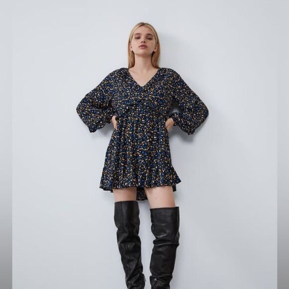 ZARA Long Sleeve Floral Ruffle Dress - Picture 2 of 16